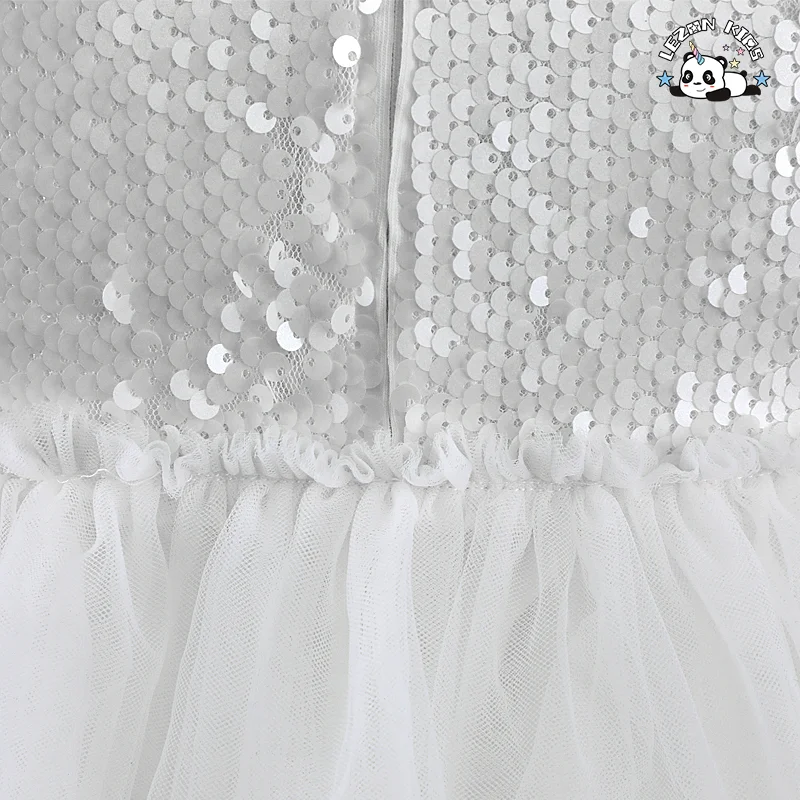 LEZONKIDS - Customizable Boutique Baby Girls Clothing White Sequin Princess Dress for Girl's Birthday Party Dress